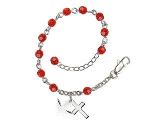 Finest Austrian Crystal Red Heart Shaped Bead Sterling Silver Rosary  Bracelet