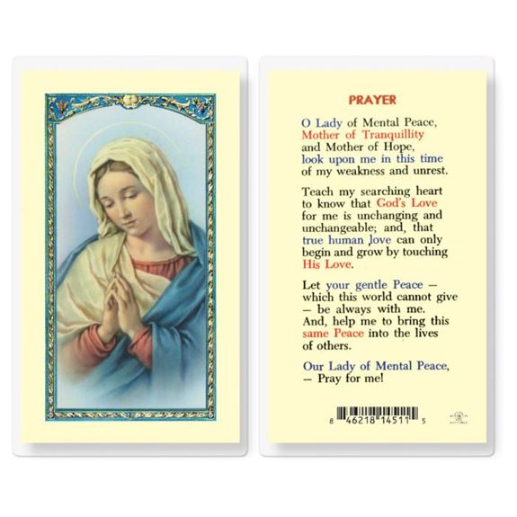 Our Lady of Mental Peace with Blessed Virgin Mary Laminated Prayer Card